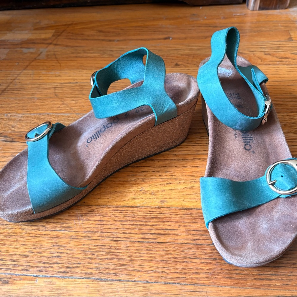 Teal Wedge Papillio Birkenstock Sandals with Buckle Strap - Women